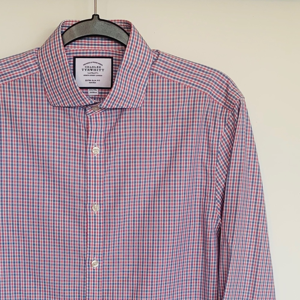 Non-Iron Extra Slim Fit Dress Shirt - Red/Blue